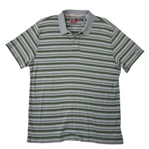 Polo Jeans Company Ralph Lauren Striped Polo Shirt Gray Green Mens Y2K Sz XL